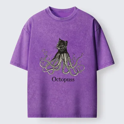 Tokyo-Tiger Octopus Cat Monster Washed T-Shirt