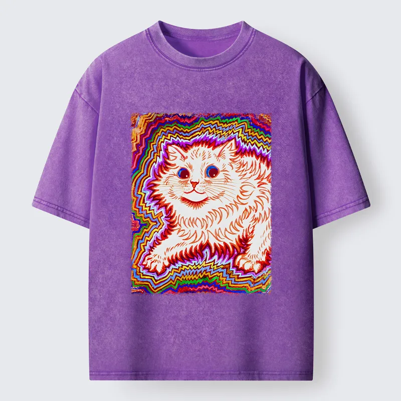 Tokyo-Tiger Rainbow Colorful Cat Washed T-Shirt