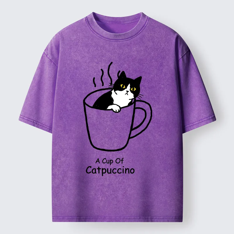 Tokyo-Tiger Catpuccino Cat Coffee Funny Washed T-Shirt