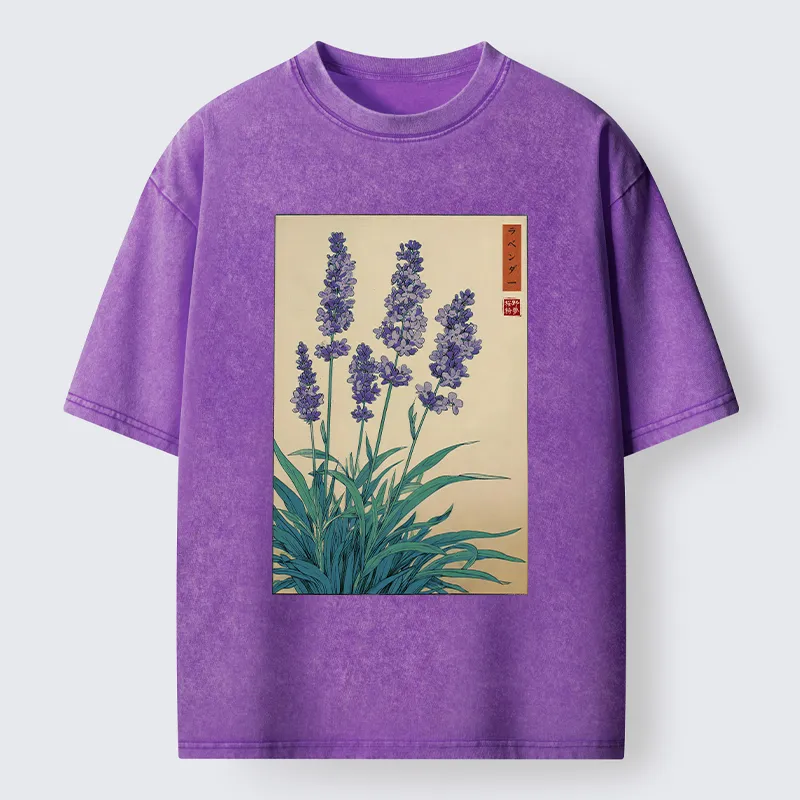 Tokyo-Tiger Japanese Art Lavender Flower Washed T-Shirt