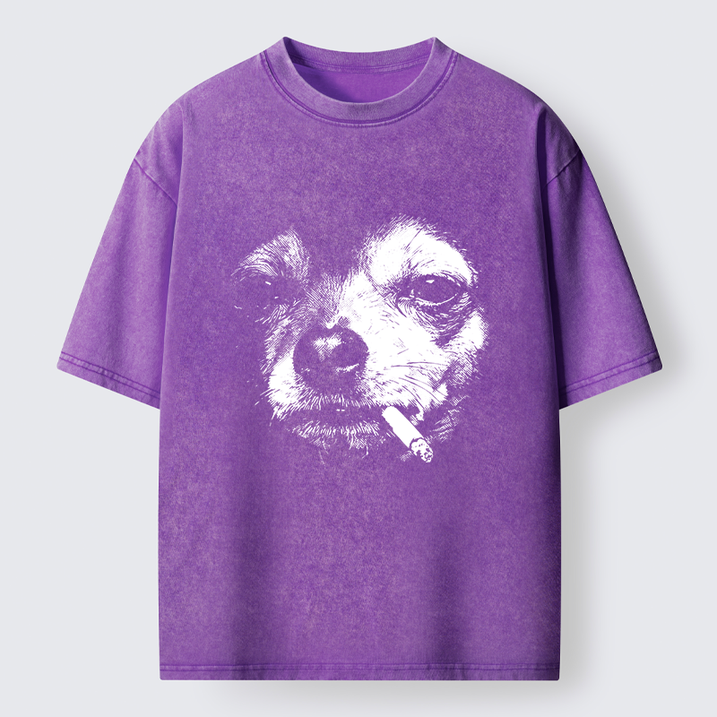 Tokyo-Tiger Smoking Dog Funny Meme Washed T-Shirt