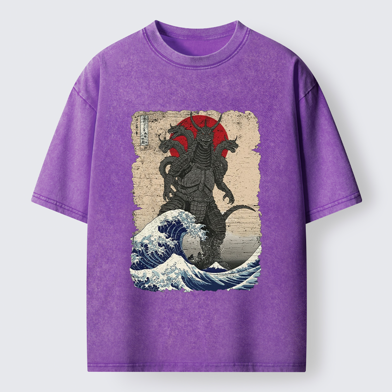 Tokyo-Tiger Japanese Monster Wave Retro Washed T-Shirt