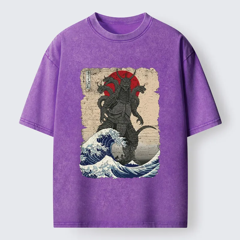 Tokyo-Tiger Japanese Monster Wave Retro Washed T-Shirt
