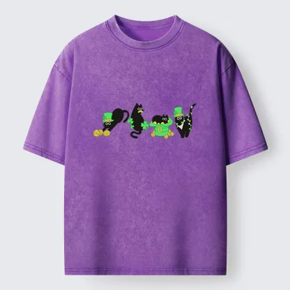 Tokyo-Tiger St Patrick's Day Black Naughty Cats Washed T-Shirt