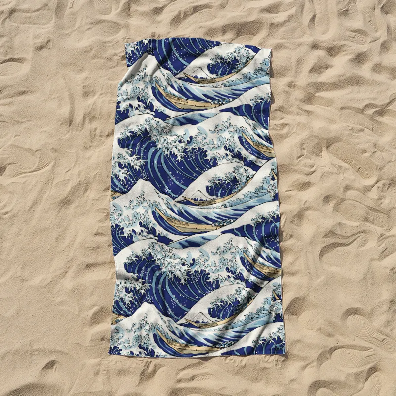 Tokyo-Tiger Japanese Great Wave Beach Towel Sale