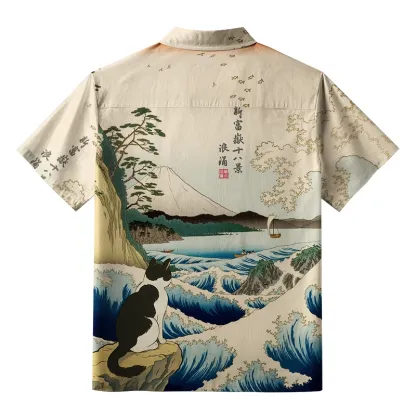 Tokyo-Tiger Cat Overlooking Tranquil Seas Button-up Shirt