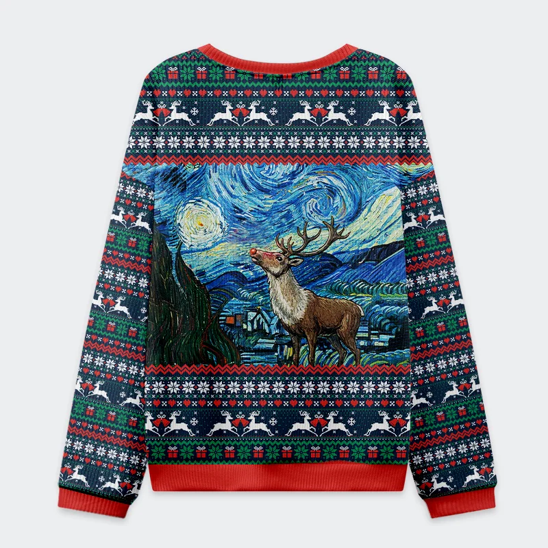 Tokyo-Tiger Rudolph Under The Starry Night Christmas Ugly Sweatshirt
