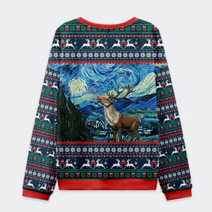 Tokyo-Tiger Rudolph Under The Starry Night Christmas Ugly Sweatshirt