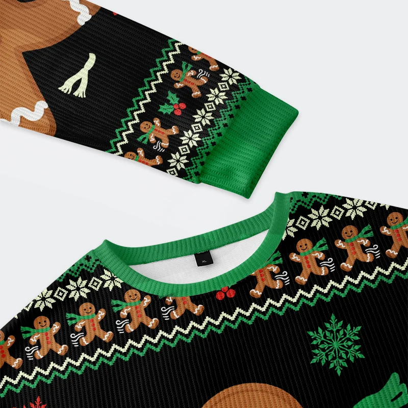 Tokyo-Tiger Running Gingerbread Man Christmas Ugly Sweatshirt