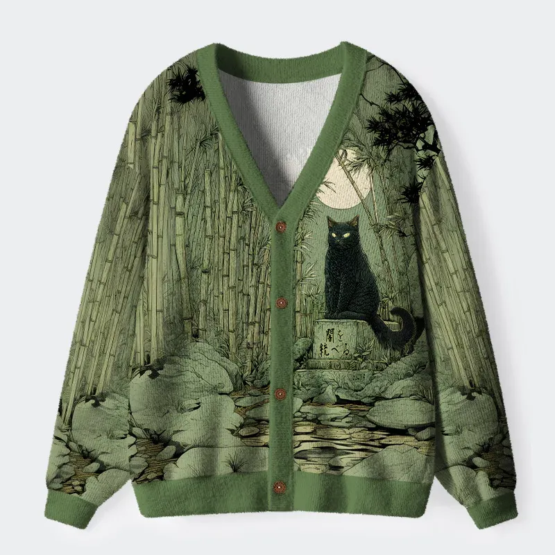 Tokyo-Tiger Cat Under The Moon Ugly Cardigan Sweater