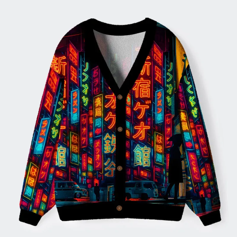 Tokyo-Tiger Shinjuku Night Scene Ugly Cardigan Sweater