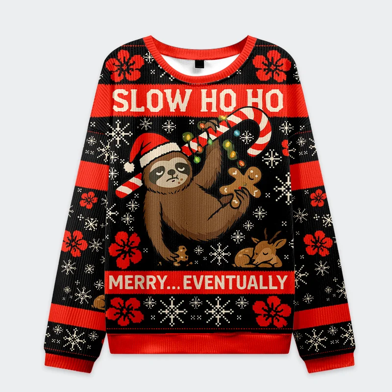 Tokyo-Tiger Sloth Eating Gingerbread Man Christmas Ugly Sweatshirt