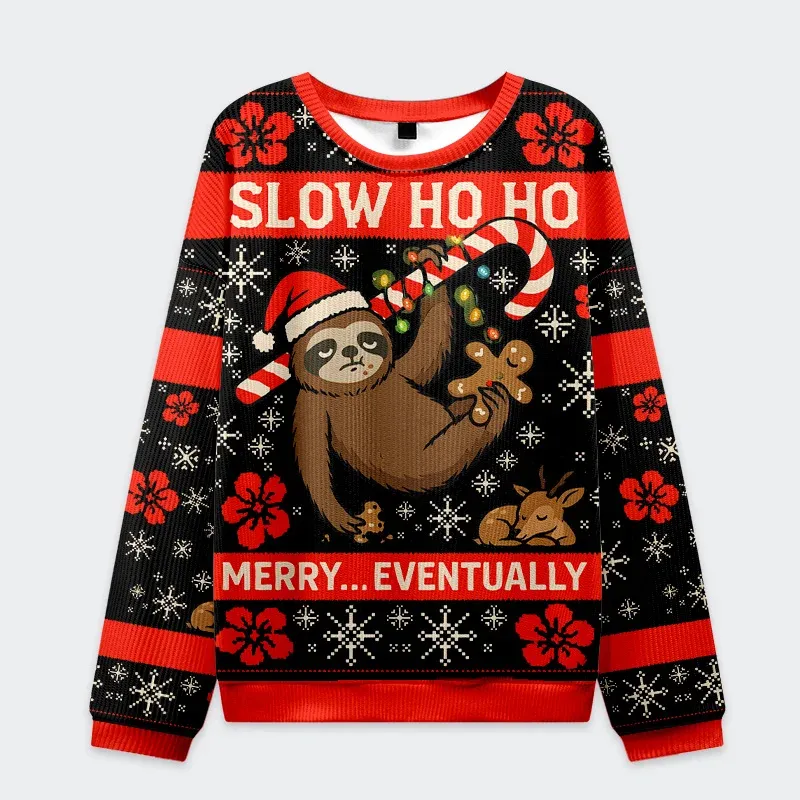 Tokyo-Tiger Sloth Eating Gingerbread Man Christmas Ugly Sweatshirt