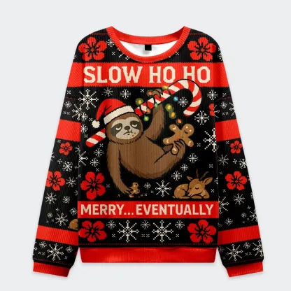 Tokyo-Tiger Sloth Eating Gingerbread Man Christmas Ugly Sweatshirt