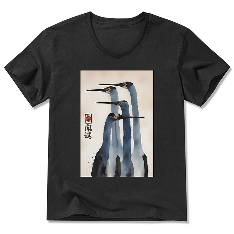 Tokyo-Tiger Retro Sandhill Crane V-Neck Classic T-Shirt