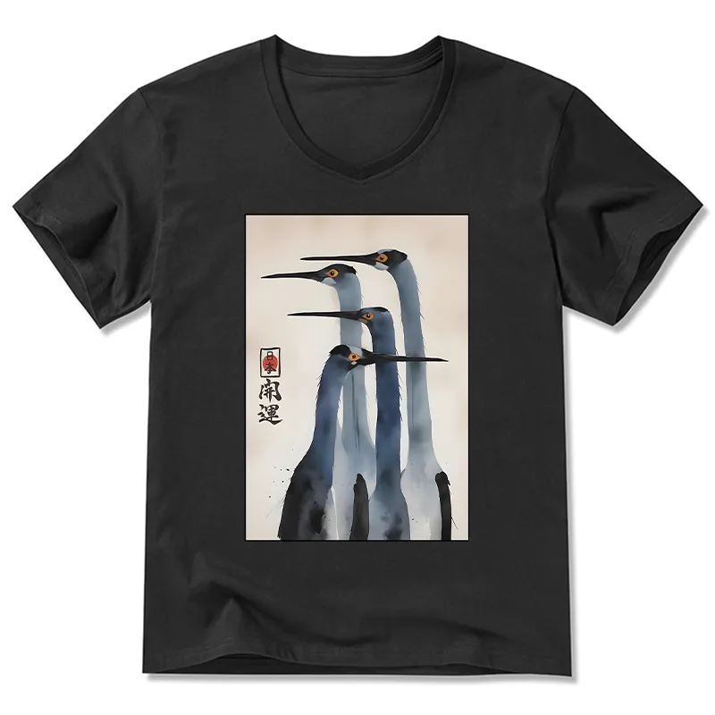 Tokyo-Tiger Retro Sandhill Crane V-Neck Classic T-Shirt