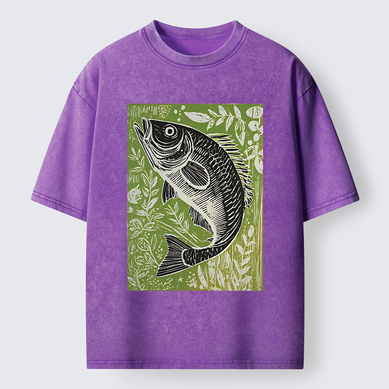 Tokyo-Tiger Japanese Fish Woodblock Washed T-Shirt