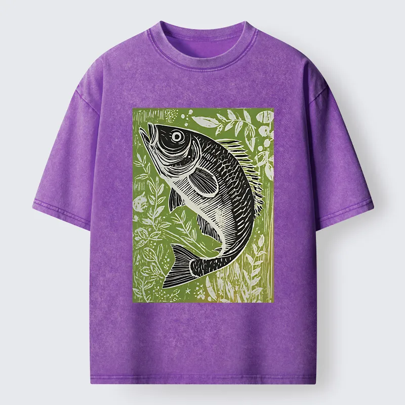 Tokyo-Tiger Japanese Fish Woodblock Washed T-Shirt