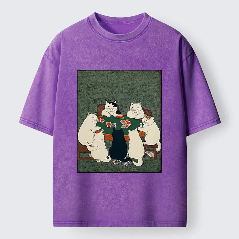 Tokyo-Tiger Cats Playing Games Funny Washed T-Shirt