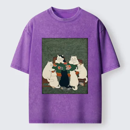 Tokyo-Tiger Cats Playing Games Funny Washed T-Shirt