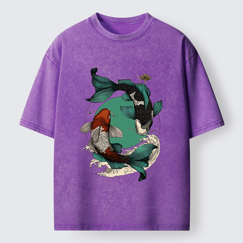 Tokyo-Tiger YinYang Koi Fish Zen Washed T-Shirt