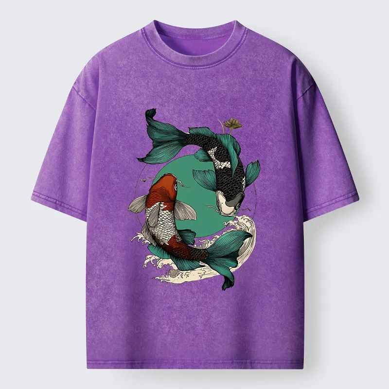 Tokyo-Tiger YinYang Koi Fish Zen Washed T-Shirt