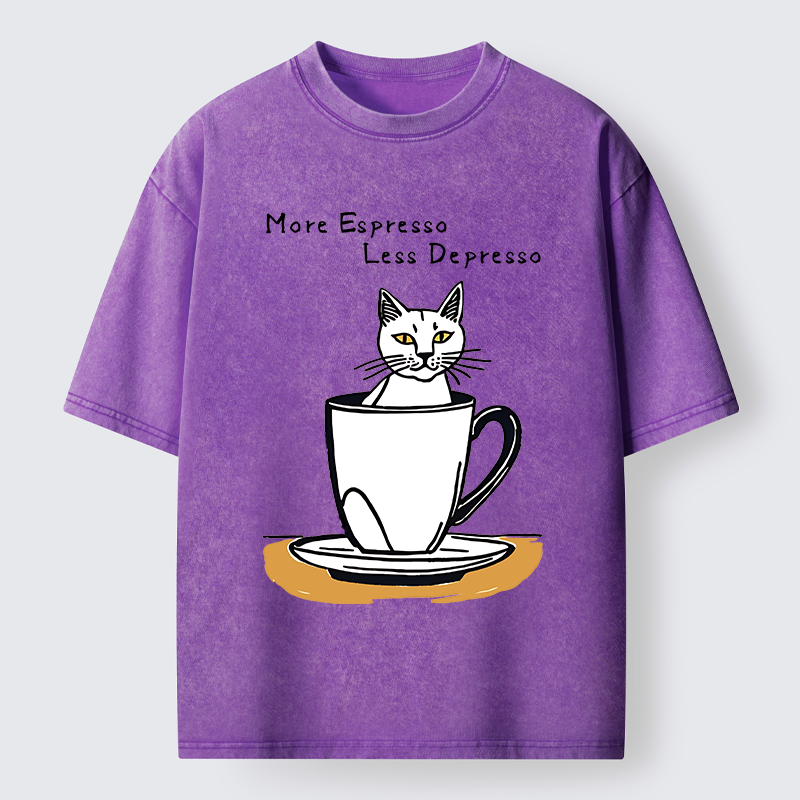 Tokyo-Tiger More Espresso Coffee Cat Washed T-Shirt