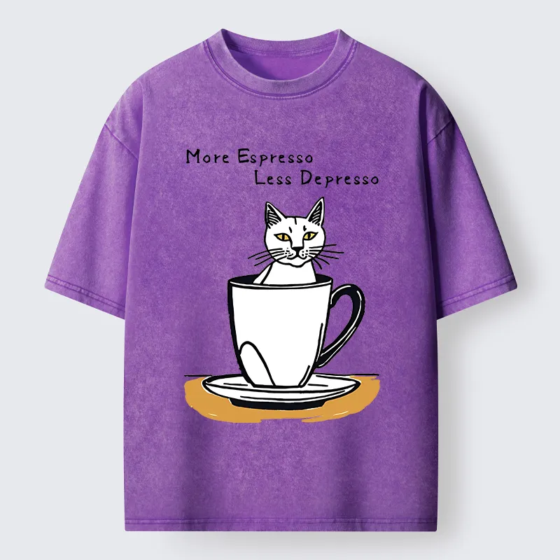 Tokyo-Tiger More Espresso Coffee Cat Washed T-Shirt