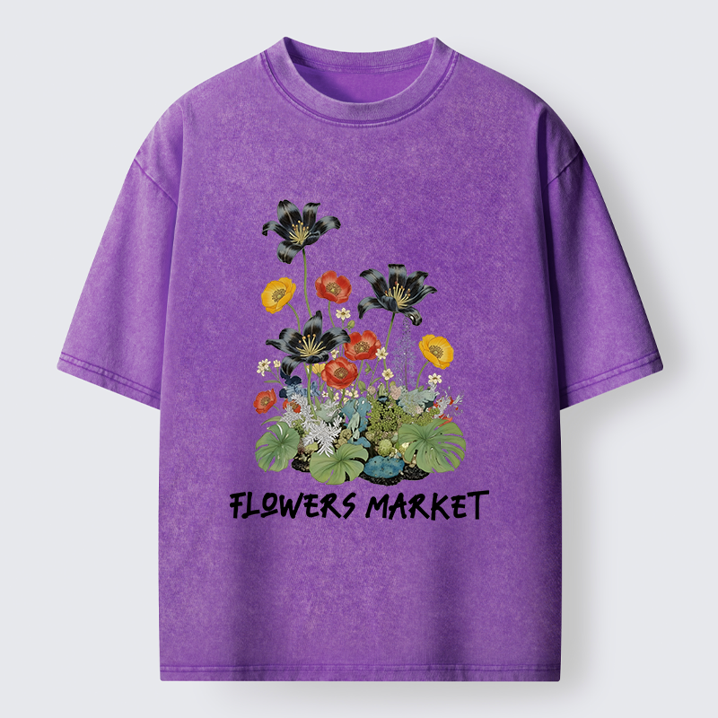 Tokyo-Tiger Beautiful Flowers Market Washed T-Shirt