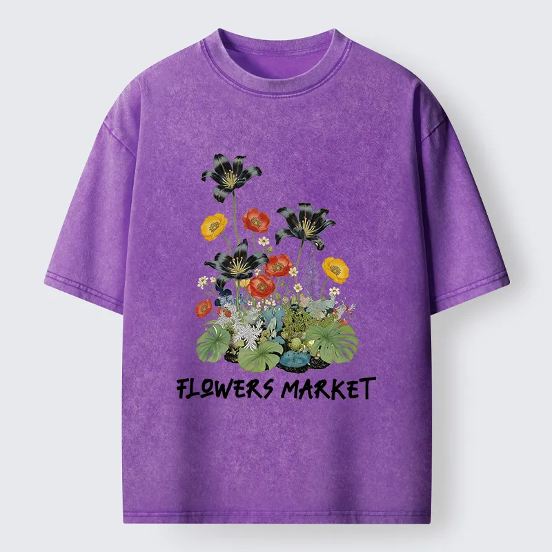 Tokyo-Tiger Beautiful Flowers Market Washed T-Shirt