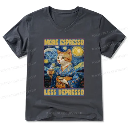 Tokyo-Tiger Funny More Espresso Less Depresso V-Neck Classic T-Shirt