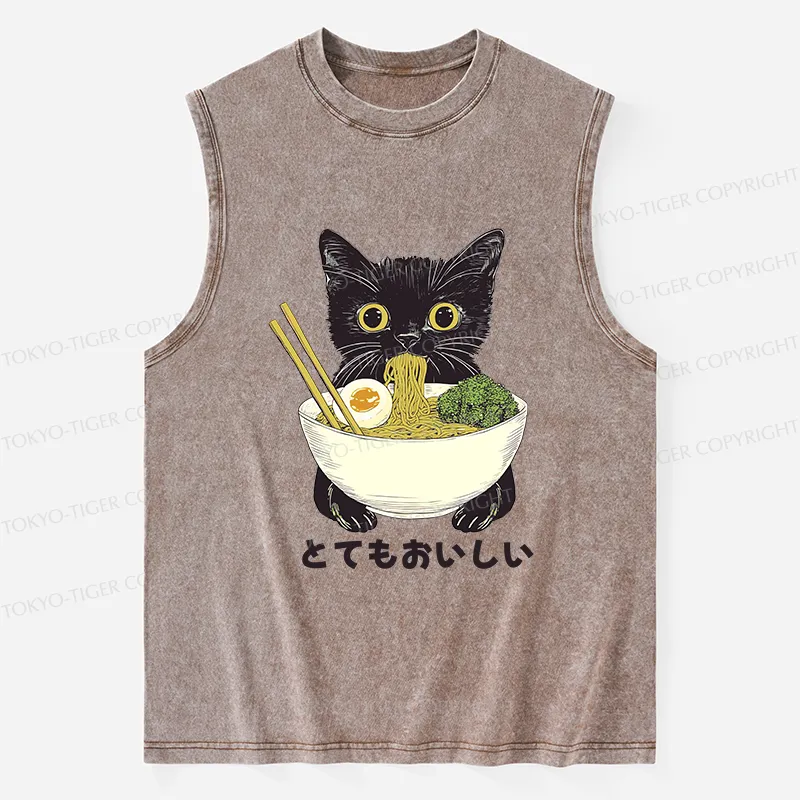 Tokyo-Tiger Ramen Lover Cute Cat Washed Tank