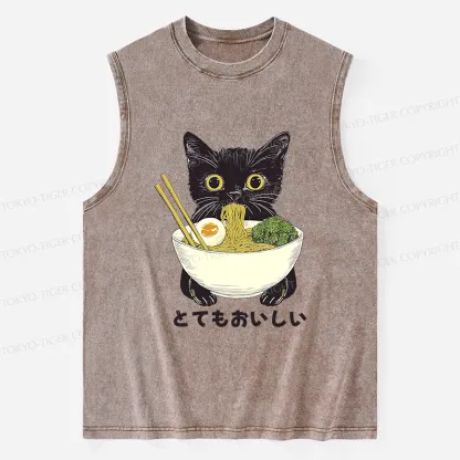 Tokyo-Tiger Ramen Lover Cute Cat Washed Tank
