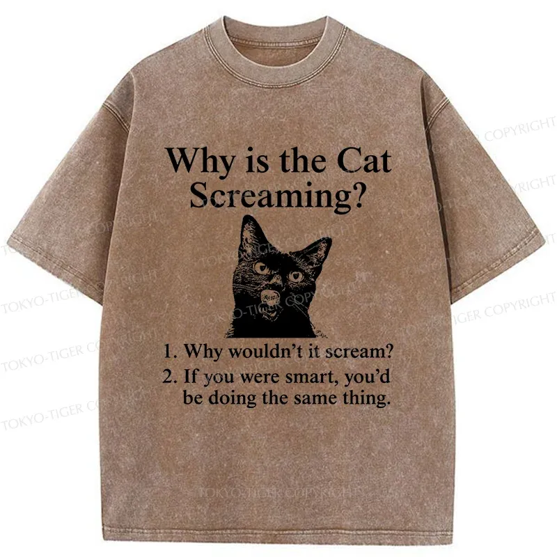 Tokyo-Tiger Reasons Why Cat Scream Washed T-Shirt