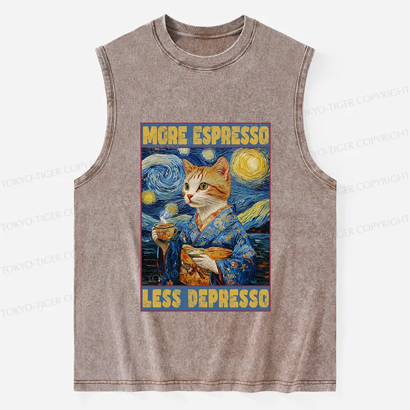 Tokyo-Tiger Funny More Espresso Less Depresso Washed Tank Sale