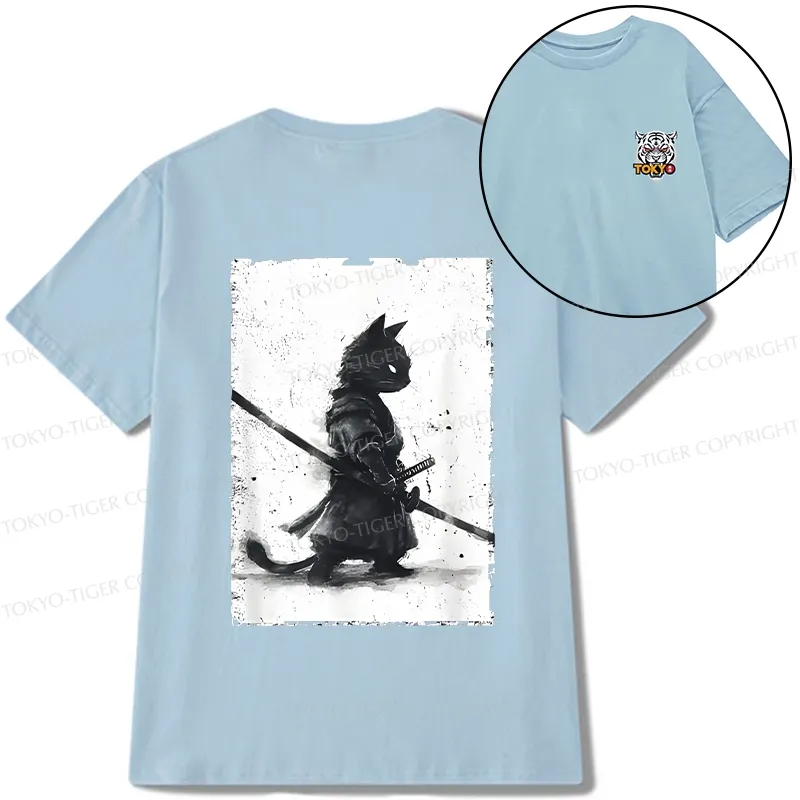 Tokyo-Tiger Retro Cat Samurai Japanese Front Back Classic T-Shirt