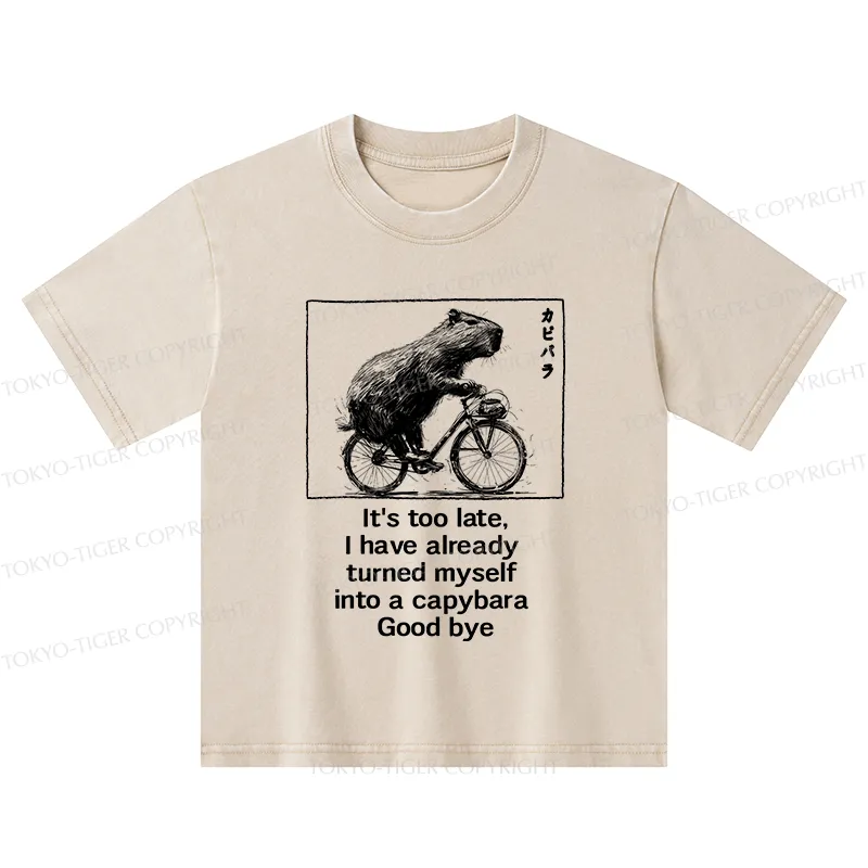 Tokyo-Tiger Funny Capybara Riding A Bicycle Kids Washed T-Shirt