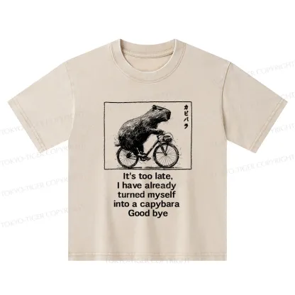 Tokyo-Tiger Funny Capybara Riding A Bicycle Kids Washed T-Shirt