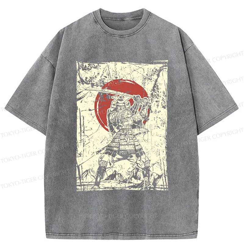 Tokyo-Tiger Japanese Samurai Retro Washed T-Shirt