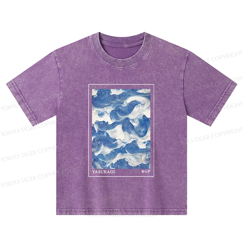 Tokyo-Tiger Japanese Retro Art Wave Kids Washed T-Shirt
