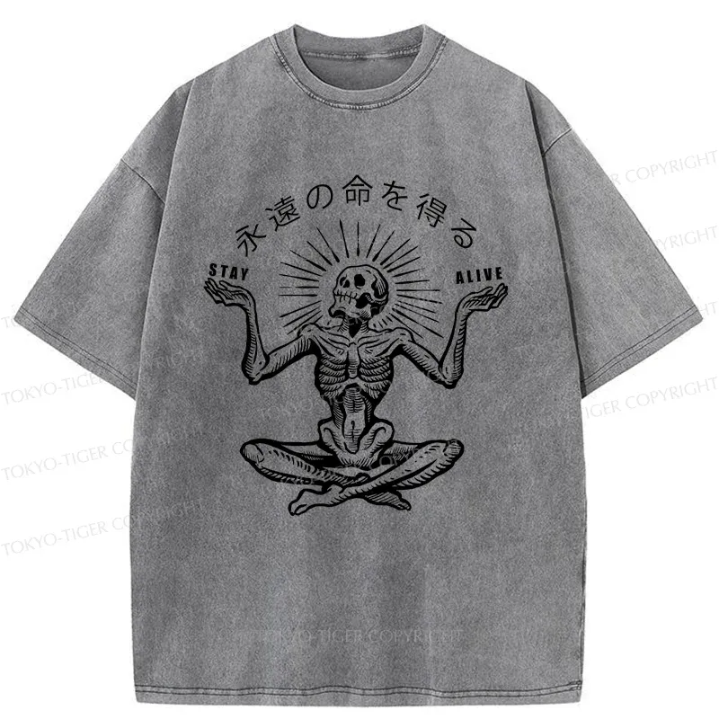 Tokyo-Tiger Stay Alive Skeleton Washed T-Shirt