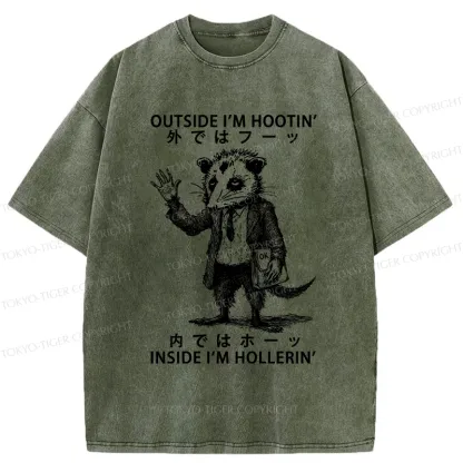 Tokyo-Tiger Funny Hootin' And Hollerin' Possum Washed T-Shirt