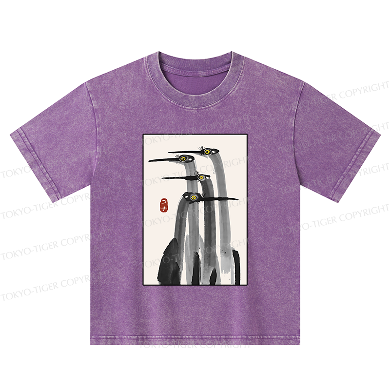 Tokyo-Tiger Japanese Crane Poster Kids Washed T-Shirt