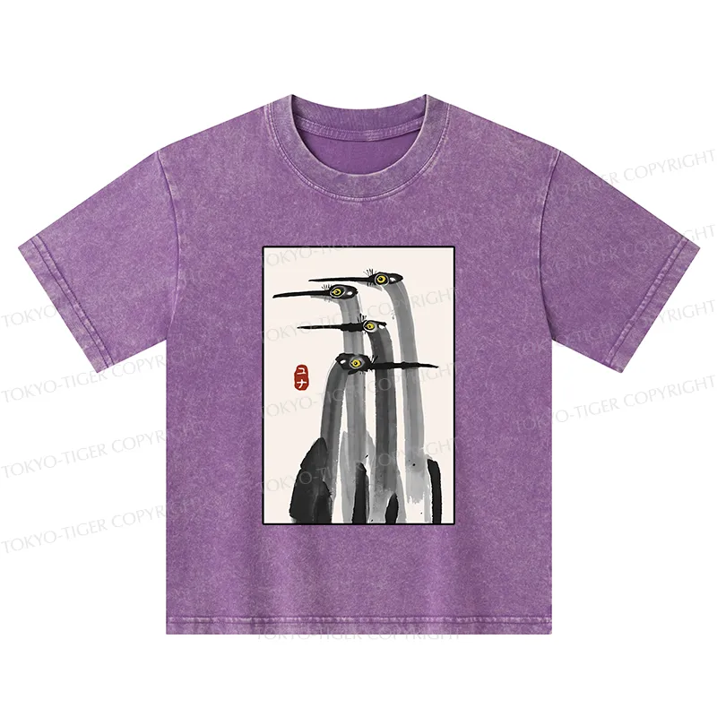 Tokyo-Tiger Japanese Crane Poster Kids Washed T-Shirt