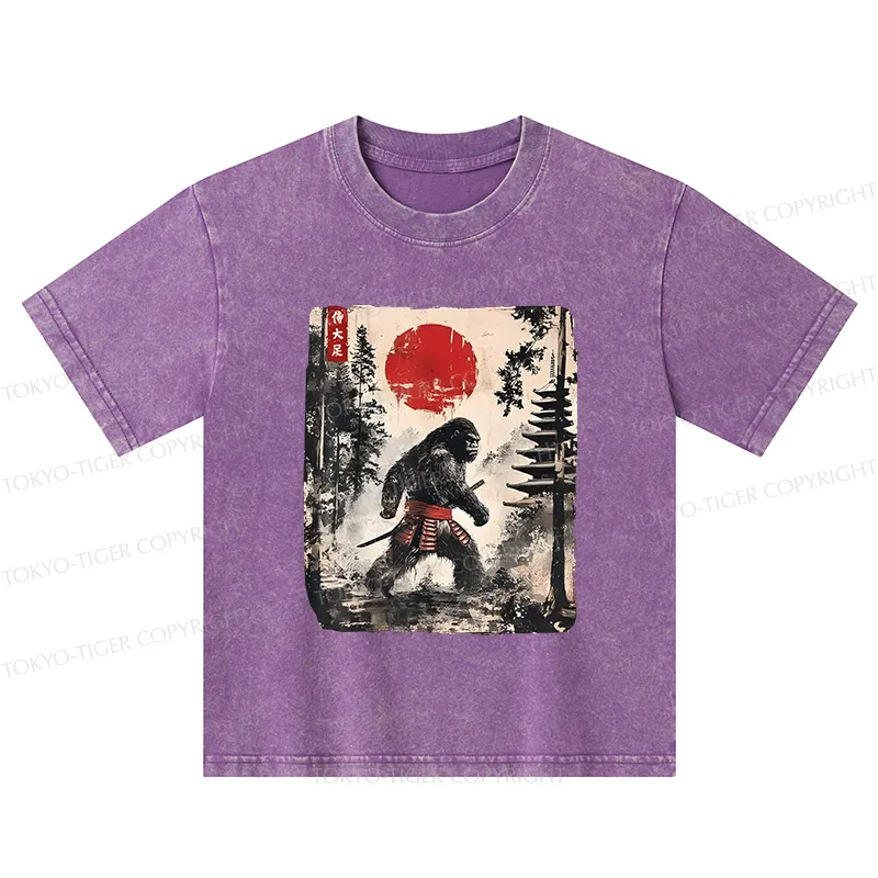 Tokyo-Tiger Japanese Samurai Bigfoot Kids Washed T-Shirt