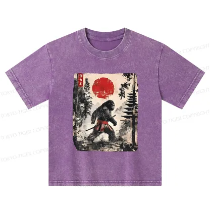 Tokyo-Tiger Japanese Samurai Bigfoot Kids Washed T-Shirt