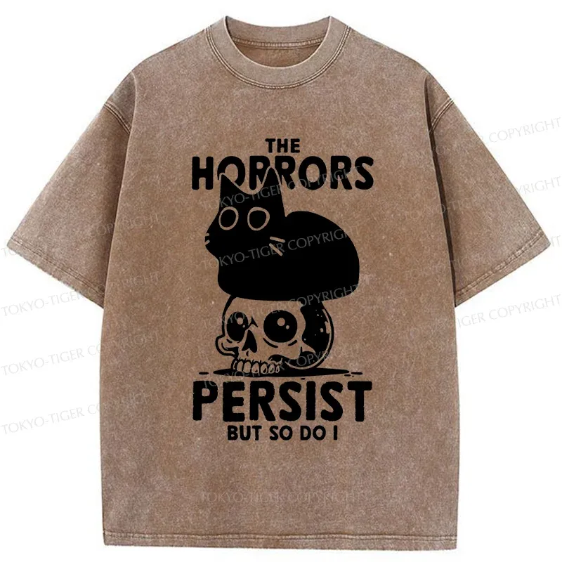 Tokyo-Tiger Cat And Skull Washed T-Shirt