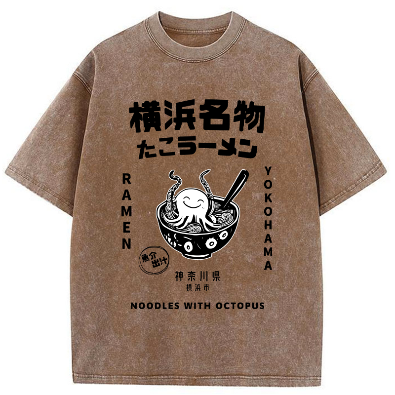 Tokyo-Tiger Yokohama Specialty Octopus Ramen Washed T-Shirt