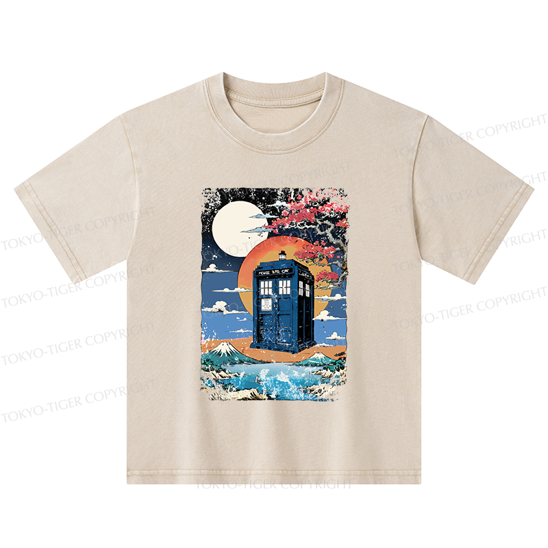 Tokyo-Tiger Tardis Under The Moonlight Kids Washed T-Shirt