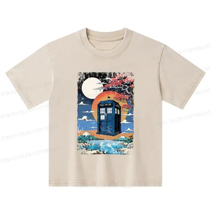 Tokyo-Tiger Tardis Under The Moonlight Kids Washed T-Shirt